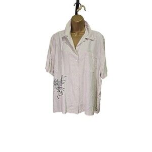 Vtg Pussers West Indies 100% Silk Cream Shirt Mens 2X Embroidered Floral Cruise